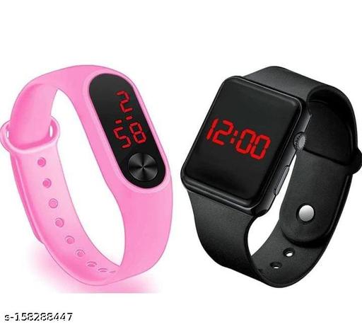 New Kids Digital Date and Time Black Dial LED Watch for Stylish Kids Unisex Birthday Gift Digital Watch for Boys & Girls | Pack of 2